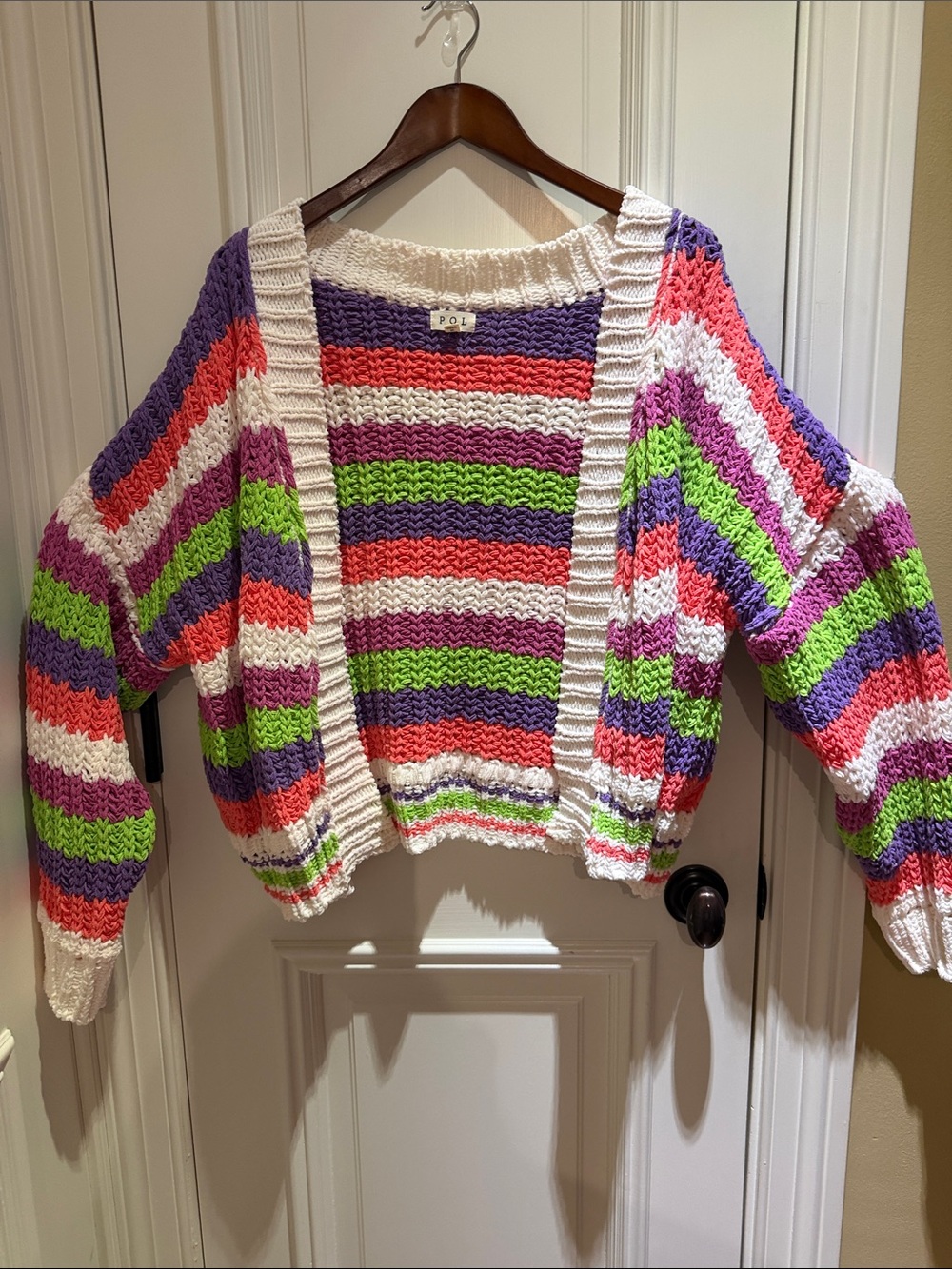 POL Chenille Chunky Multi-Stripe Open Front Knit Cardigan - NWT- Sz M